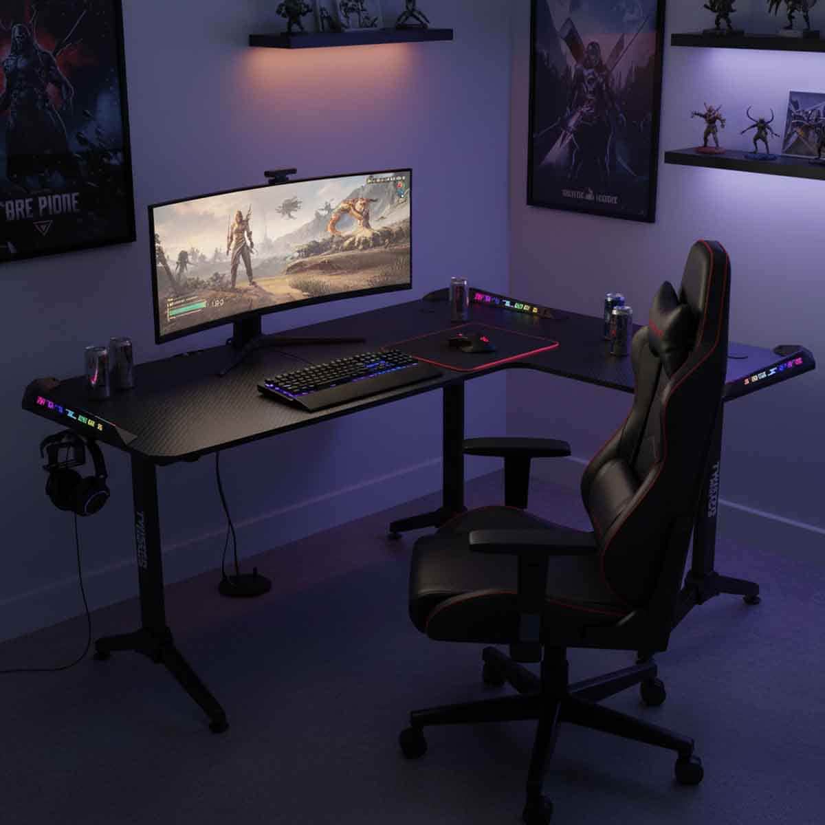تويستد مايندز واريور أسود مكتب ألعاب RGB شكل حرف L يمين