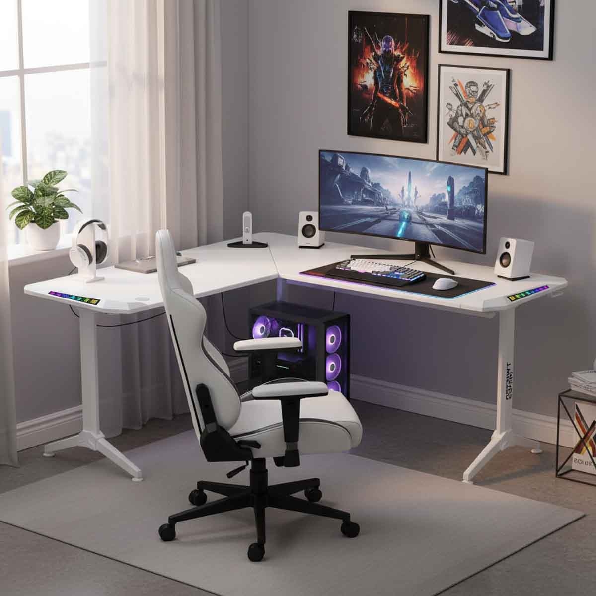 Twisted Minds White Warrior L Shaped RGB Right Gaming Desk