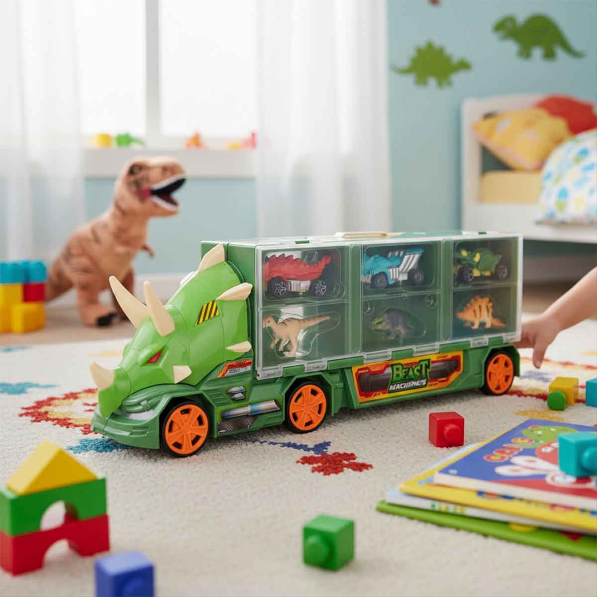 Teamsterz Beats Machines Dino Transporter & 3 Cars Playset Unisex, 3-4 Years
