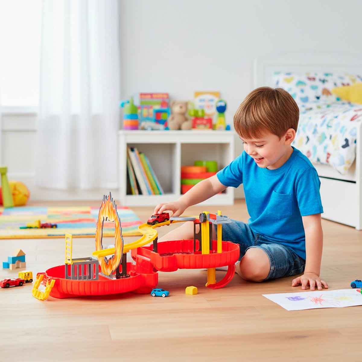 تيمسترز مجموعة مدينة الطوارئ القابلة للحمل مع عجلة وسيارة للجنسين، 3-4 سنوات