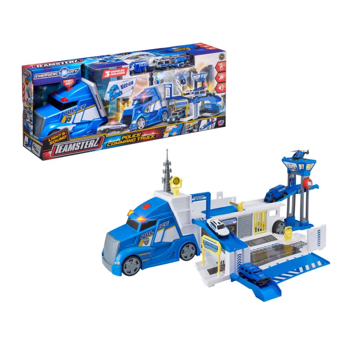 Teamsterz Emergency City Police Command Truck & 3 Cars Playset Unisex, 3-4 Years