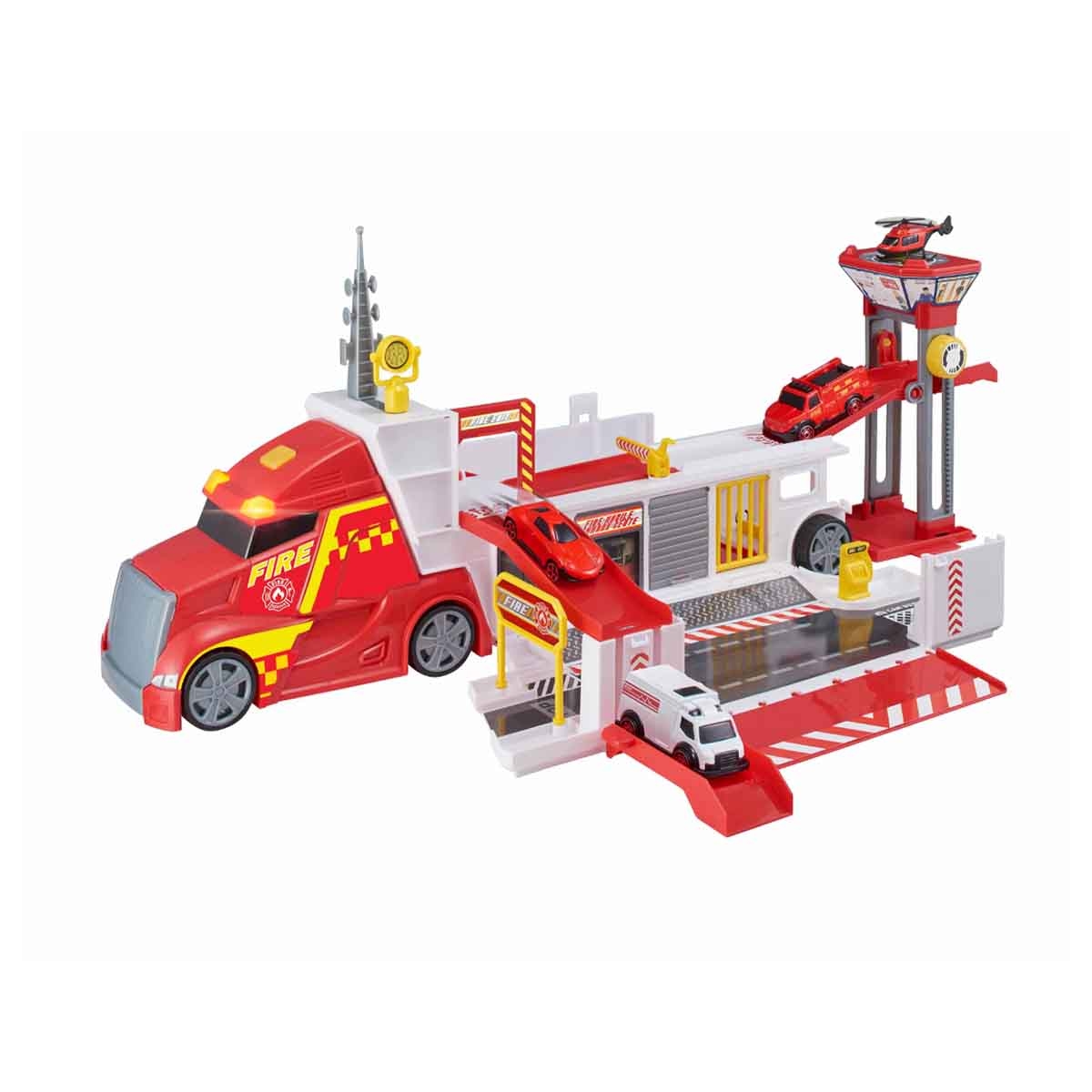 Teamsterz Light & Sound Fire Command Truck & 3 Cars Playset Unisex, 3-4 Years