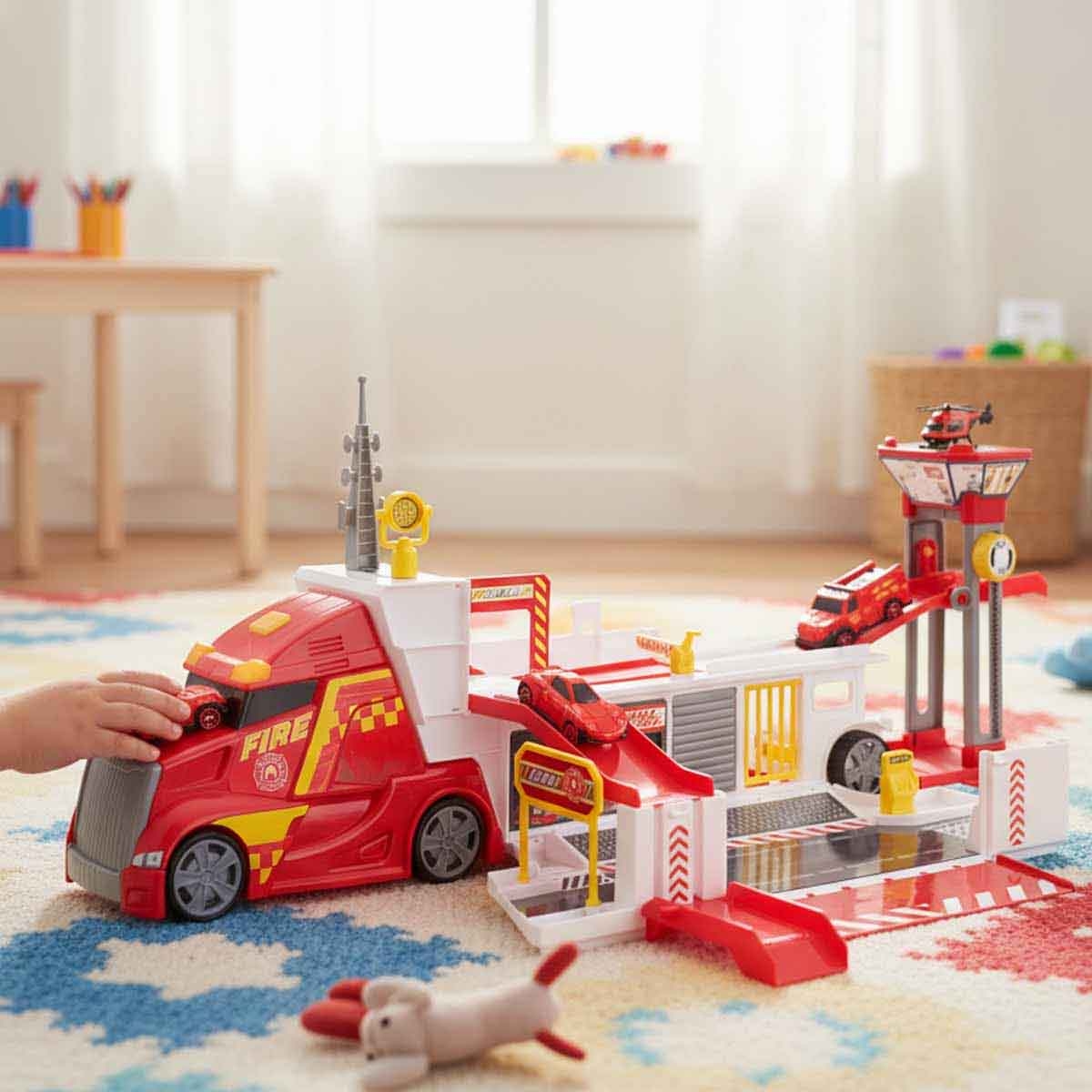 Teamsterz Light & Sound Fire Command Truck & 3 Cars Playset Unisex, 3-4 Years