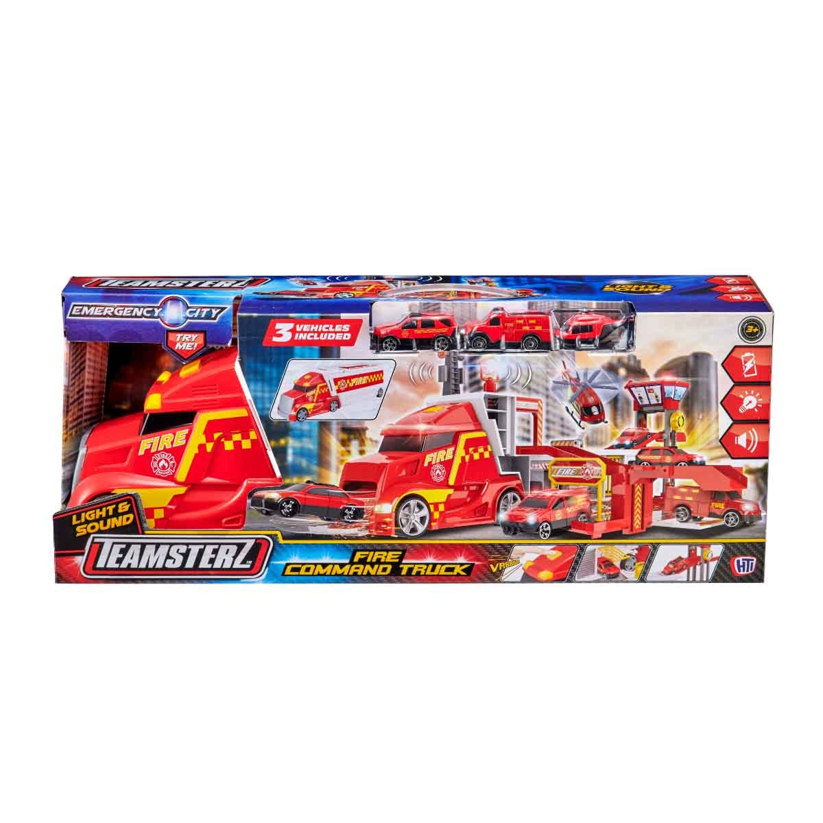 Teamsterz Light & Sound Fire Command Truck & 3 Cars Playset Unisex, 3-4 Years