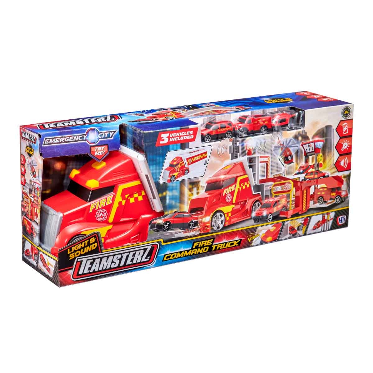Teamsterz Light & Sound Fire Command Truck & 3 Cars Playset Unisex, 3-4 Years