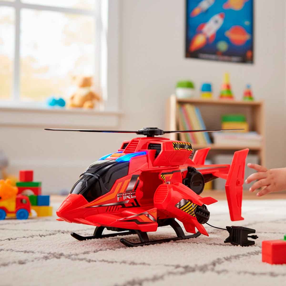 Teamsterz Mean Machines Light & Sound Fire Helicopter Playset Unisex, 3-4 Years