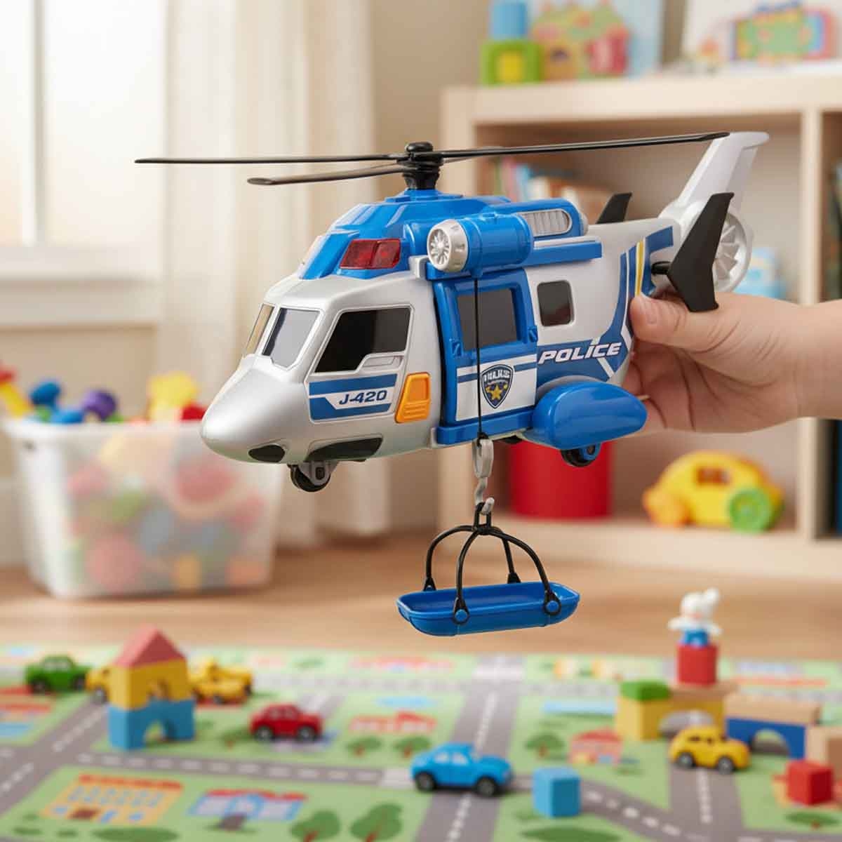 Teamsterz Mighty Machines Light & Sound Police Rescue Helicopter Playset Unisex, 3-4 Years