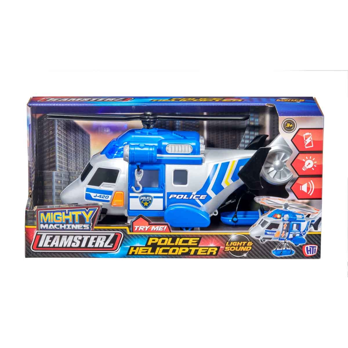 Teamsterz Mighty Machines Light & Sound Police Rescue Helicopter Playset Unisex, 3-4 Years