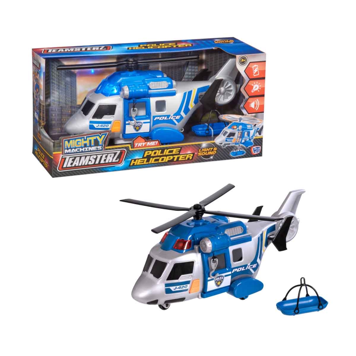 Teamsterz Mighty Machines Light & Sound Police Rescue Helicopter Playset Unisex, 3-4 Years