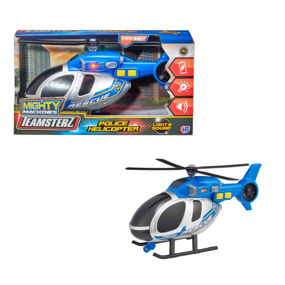Teamsterz Mighty Machines Light & Sound Police Helicopter Playset Unisex, 3-4 Years