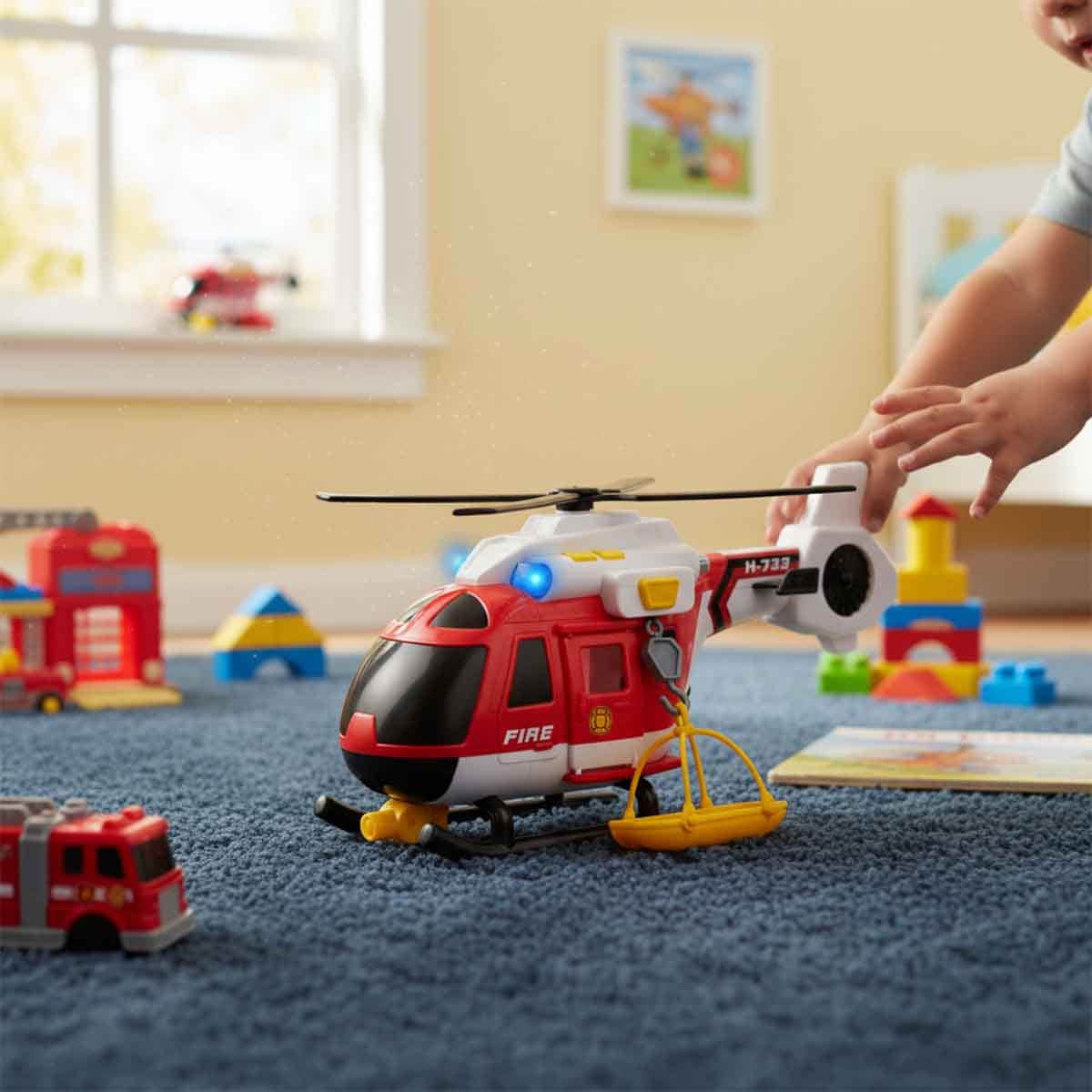 Teamsterz Mighty Machines Light & Sound Fire Helicopter Playset Unisex, 3-4 Years