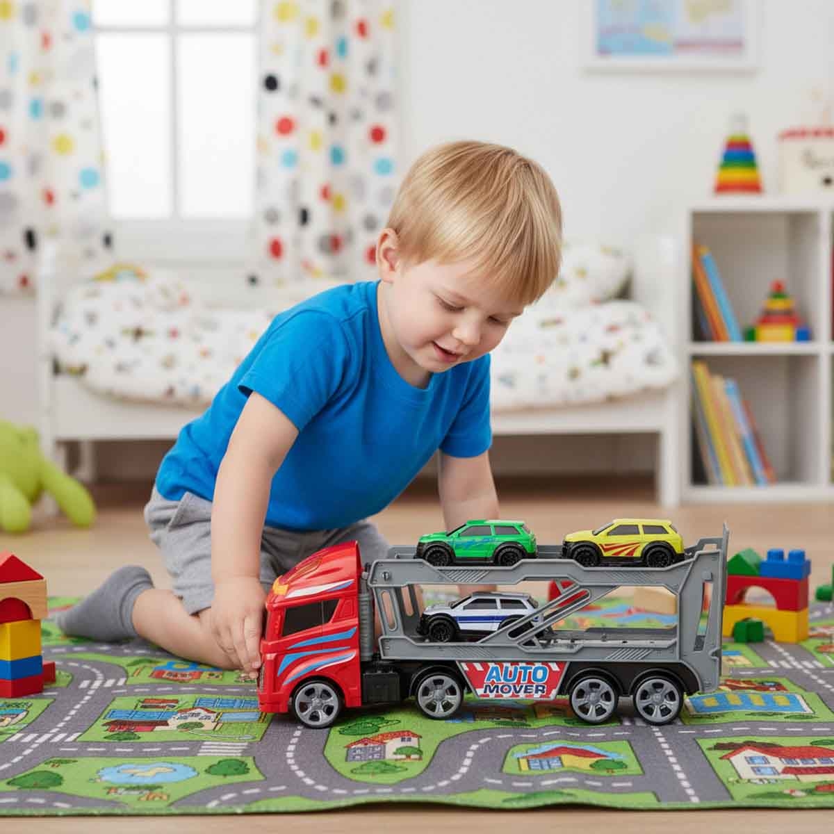 تيمسترز مجموعة ناقلة سيارات صغيرة مع أضواء وأصوات و3 سيارات للجنسين، 3-4 سنوات