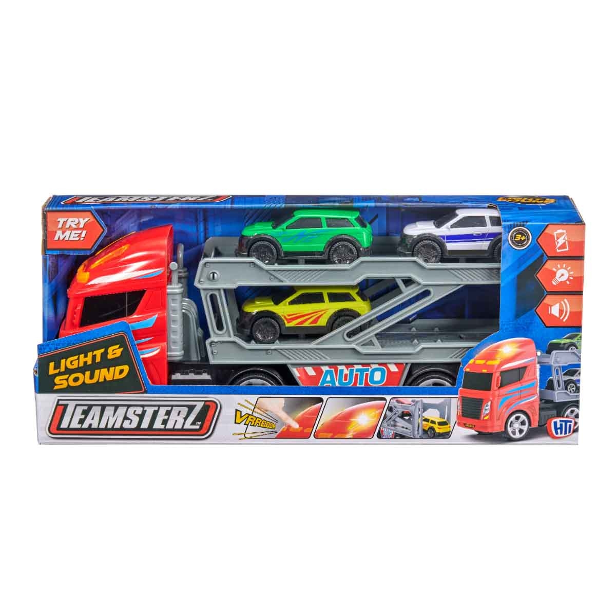 تيمسترز مجموعة ناقلة سيارات صغيرة مع أضواء وأصوات و3 سيارات للجنسين، 3-4 سنوات