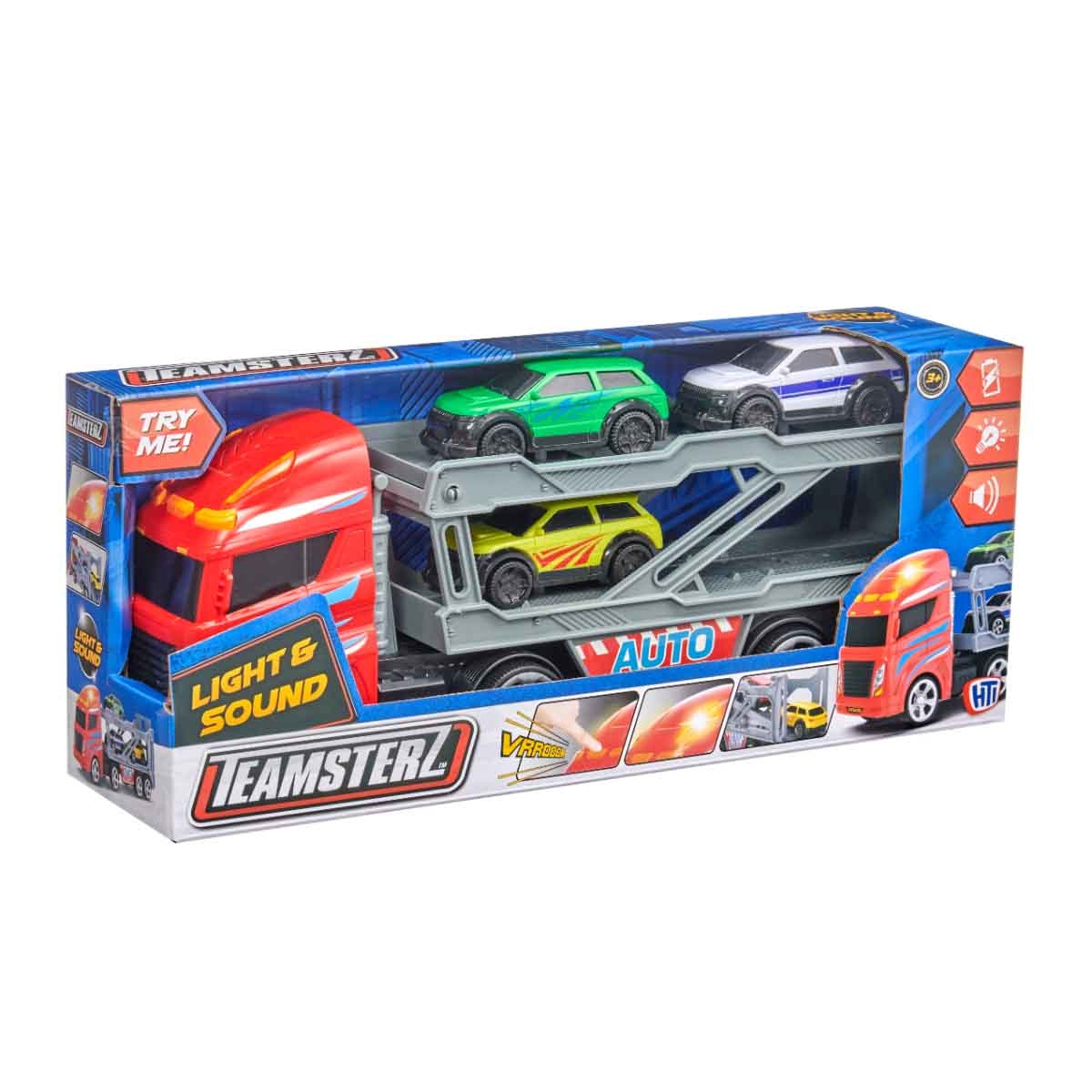 تيمسترز مجموعة ناقلة سيارات صغيرة مع أضواء وأصوات و3 سيارات للجنسين، 3-4 سنوات