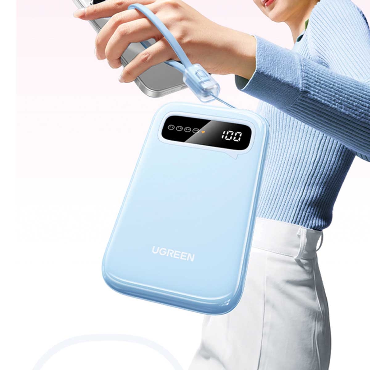يوجرين باور بانك 10000mAh بقدرة 20W مع كابل USB-C مدمج