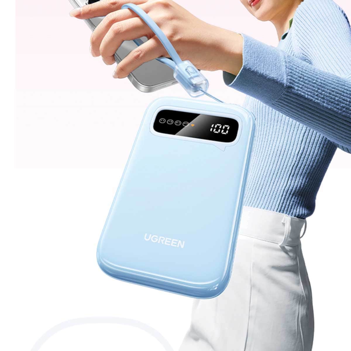 يوجرين باور بانك 10000mAh بقدرة 20W مع كابل USB-C مدمج