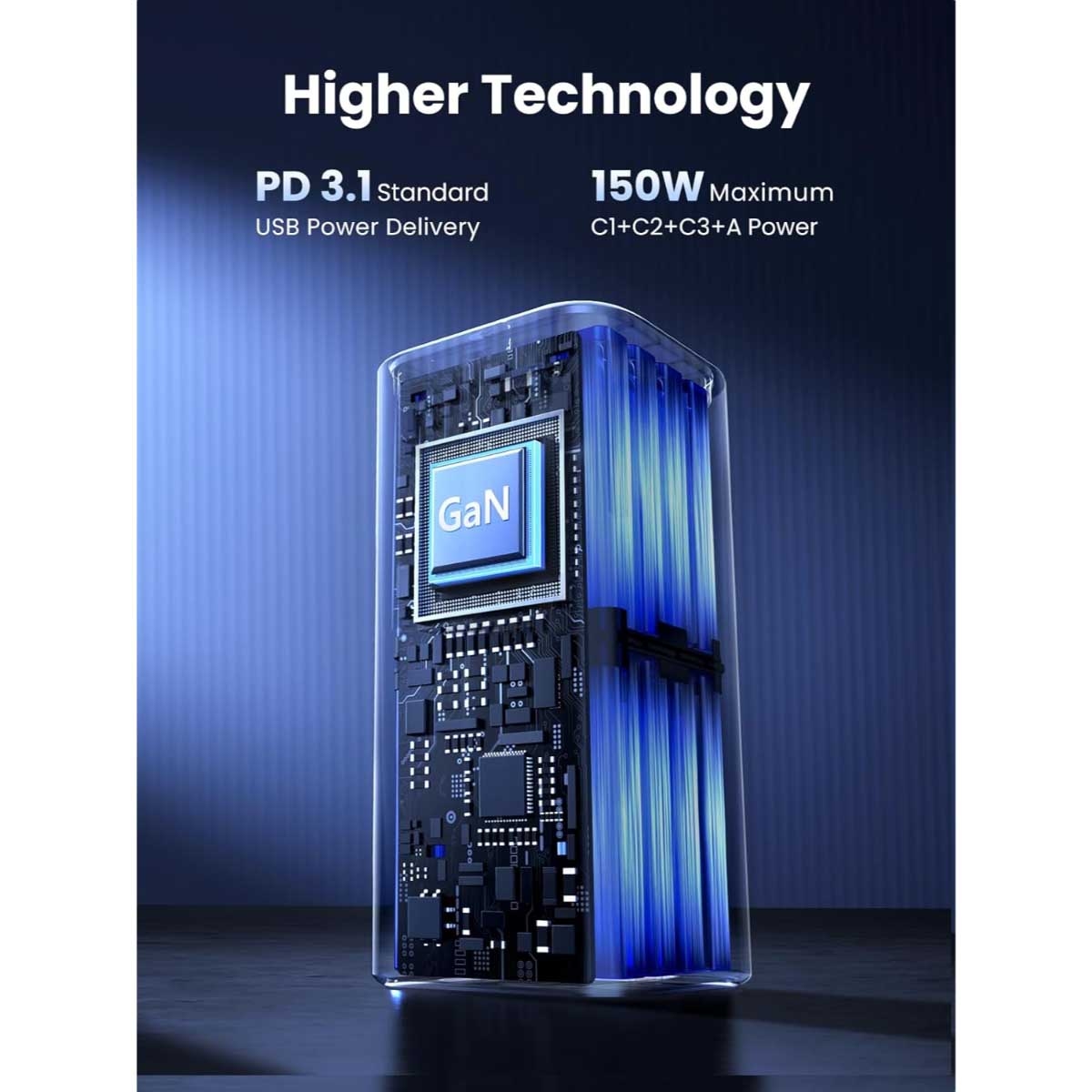 يوجرين شاحن سيارة بقدرة 150W مع 4 منافذ وكابل USB-C قابل للسحب