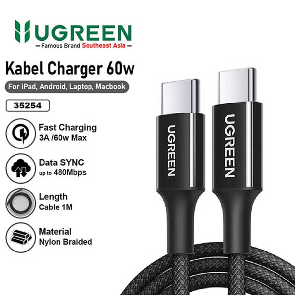 يوجرين L501 كابل USB-C إلى USB-C بقدرة 60W