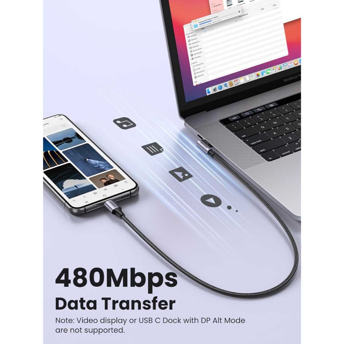 يوجرين كابل USB-C إلى USB-C بزاوية قائمة بقدرة 60W