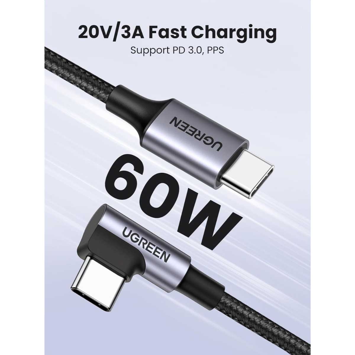يوجرين كابل USB-C إلى USB-C بزاوية قائمة بقدرة 60W