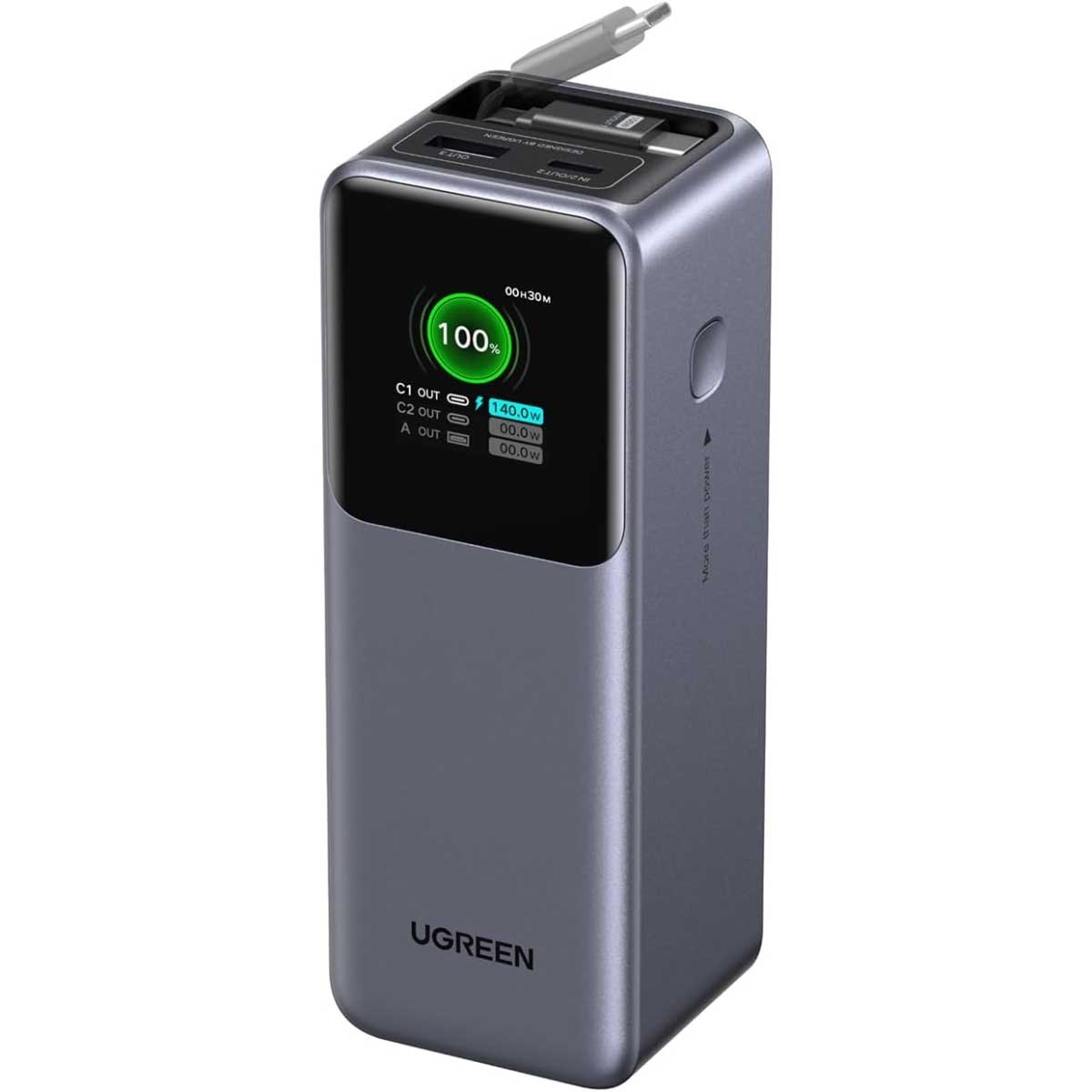 يوجرين باور بانك 20000mAh بقدرة 165W مع كابل USB-C قابل للسحب