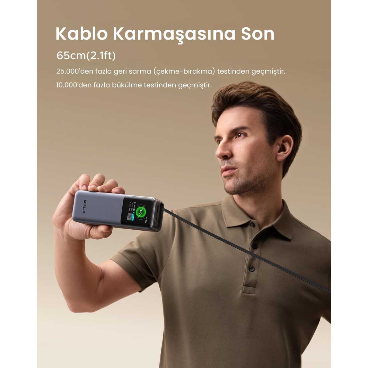 يوجرين باور بانك 20000mAh بقدرة 165W مع كابل USB-C قابل للسحب