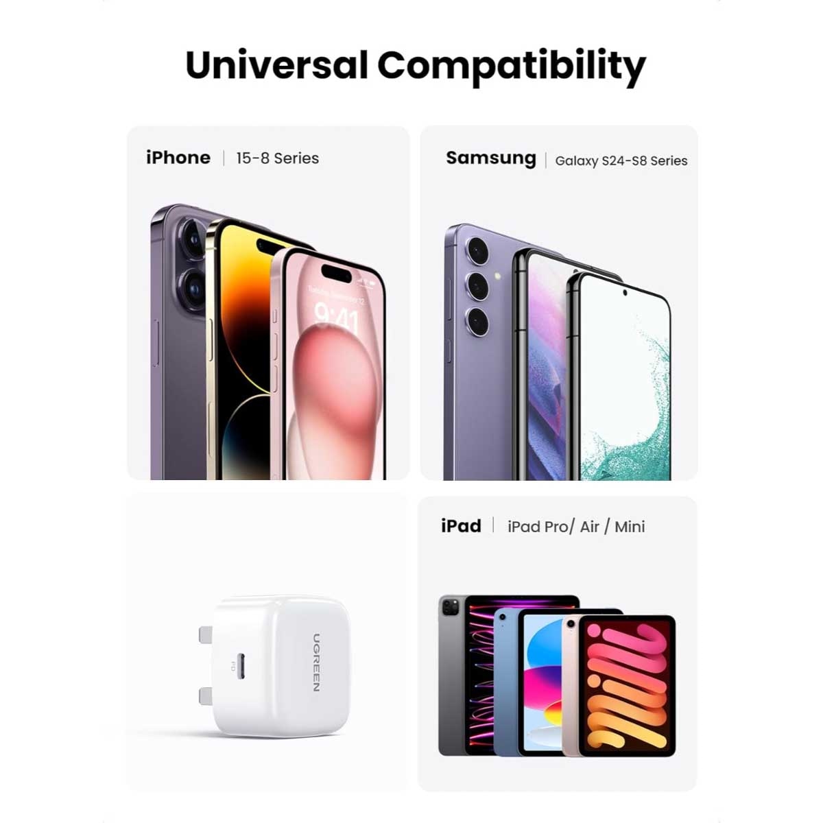 يوجرين شاحن حائط USB-C بقدرة 20W مع كابل USB-C