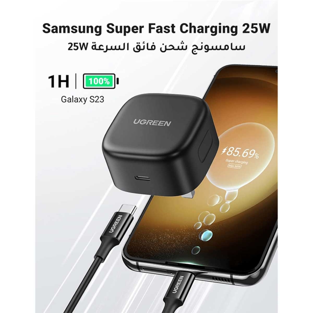 يوجرين شاحن حائط USB-C بقدرة 25W مع كابل USB-C