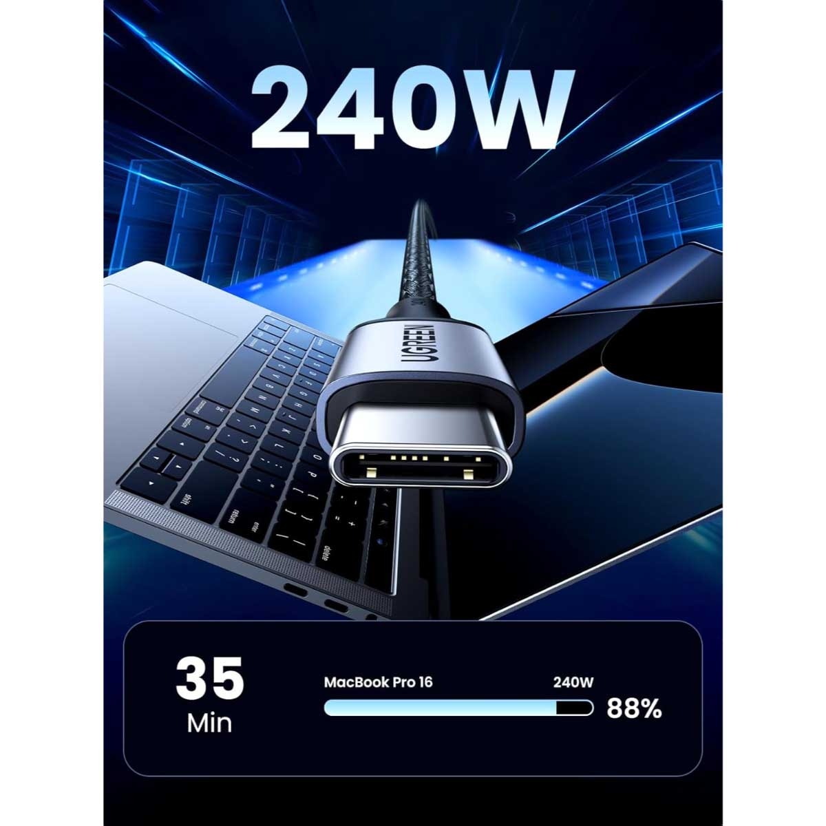 يوجرين كابل USB-C إلى USB-C مضفر بطول 2m بقدرة 240W