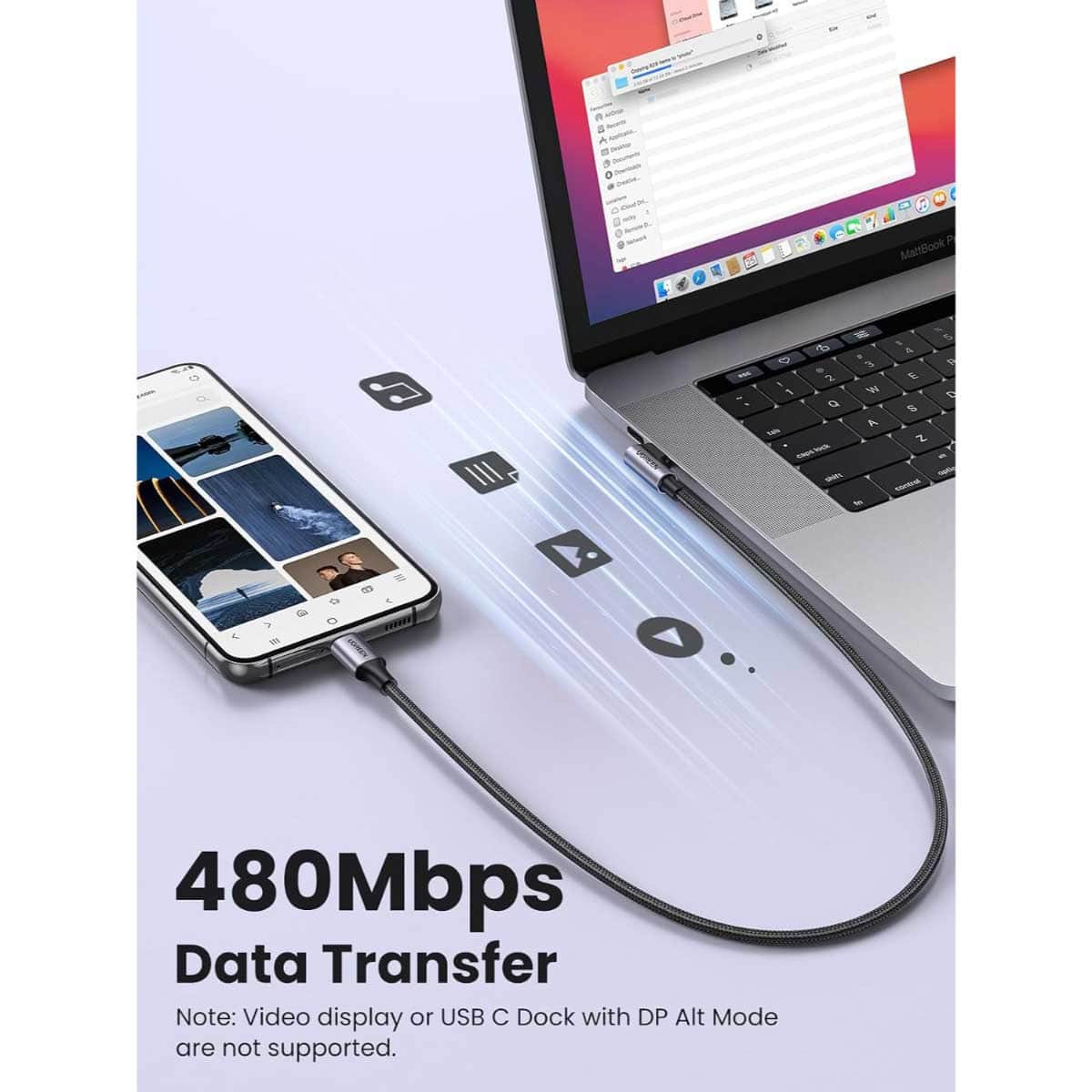 يوجرين كابل USB-C إلى USB-C بزاوية قائمة بقدرة 60W