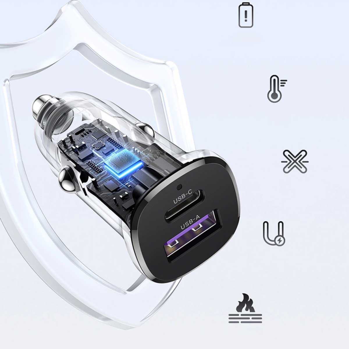 يوجرين شاحن سيارة بقدرة 30W بمنفذين USB-C وUSB-A