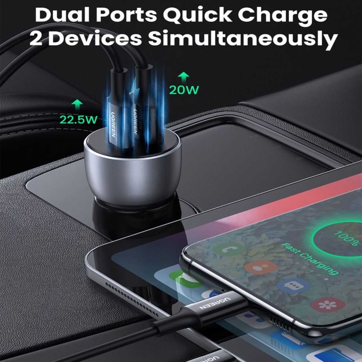يوجرين شاحن سيارة بقدرة 42.5W بمنفذين USB-C وUSB-A