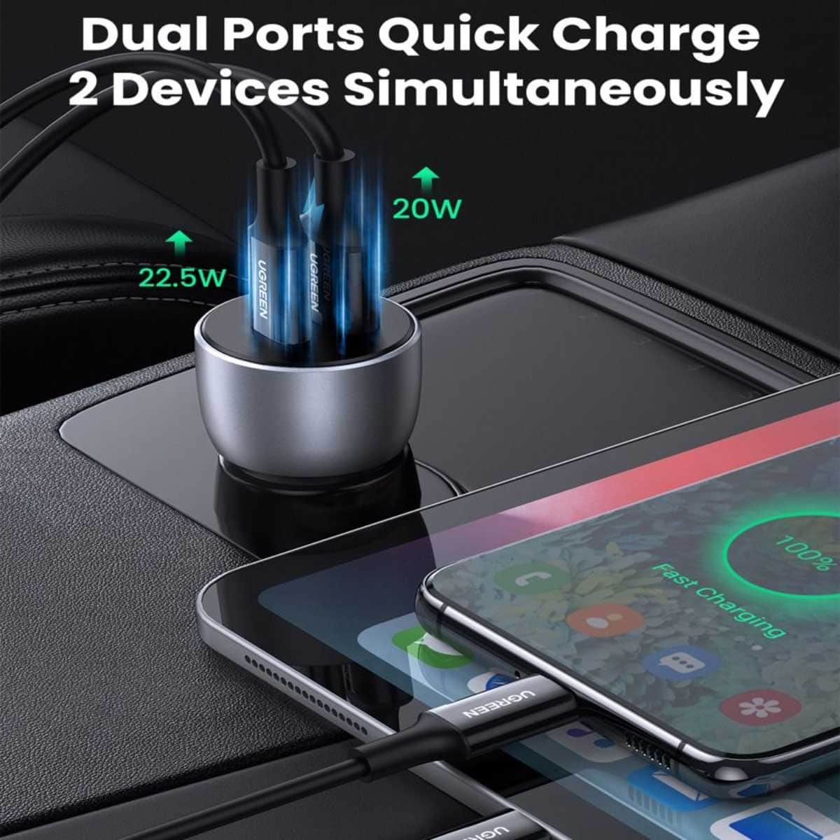 UGREEN 42.5W 2-Port USB-C/USB-A Car Charger