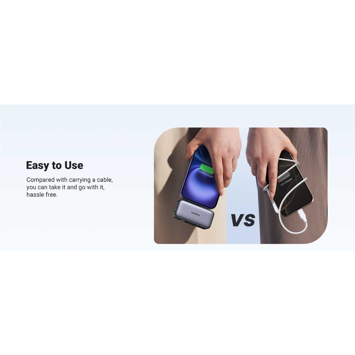 يوجرين باور بانك صغير 5000mAh بقدرة 22.5W مع موصل USB-C مدمج