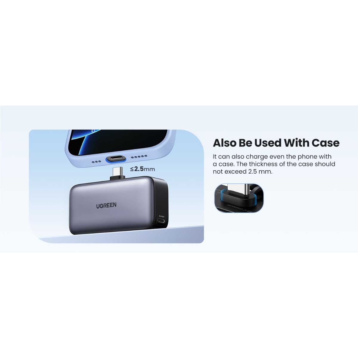 يوجرين باور بانك صغير 5000mAh بقدرة 22.5W مع موصل USB-C مدمج