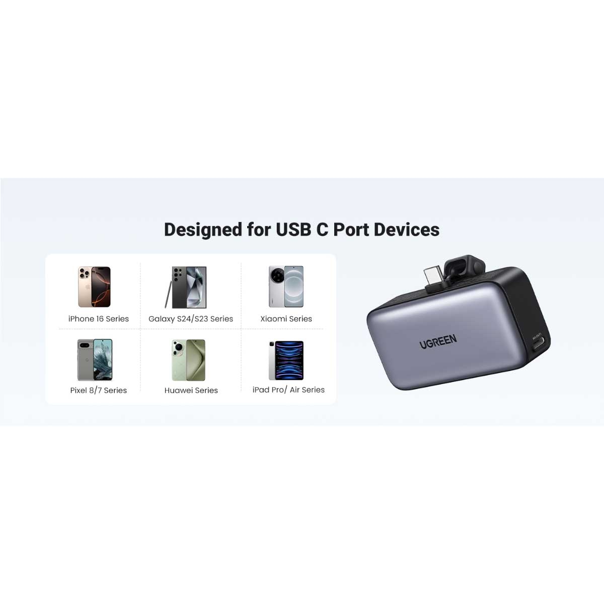 يوجرين باور بانك صغير 5000mAh بقدرة 22.5W مع موصل USB-C مدمج