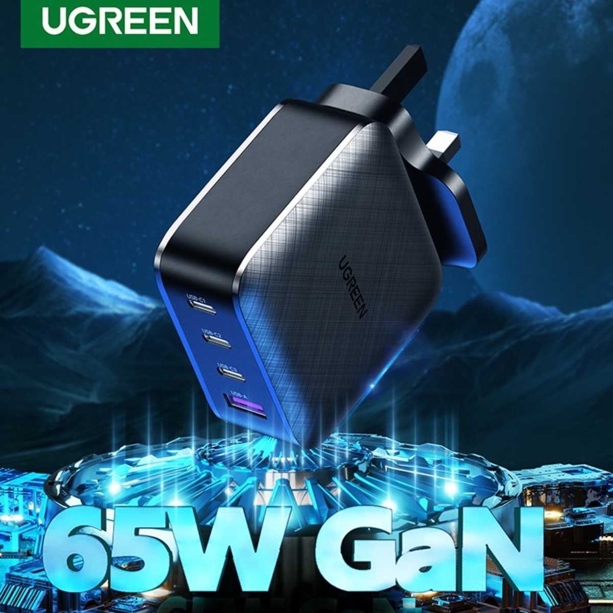 يوجرين شاحن حائط GaN بقدرة 65W مع 4 منافذ