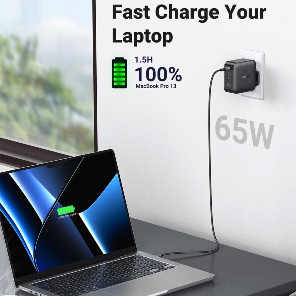 يوجرين شاحن حائط GaN بقدرة 65W مع 4 منافذ