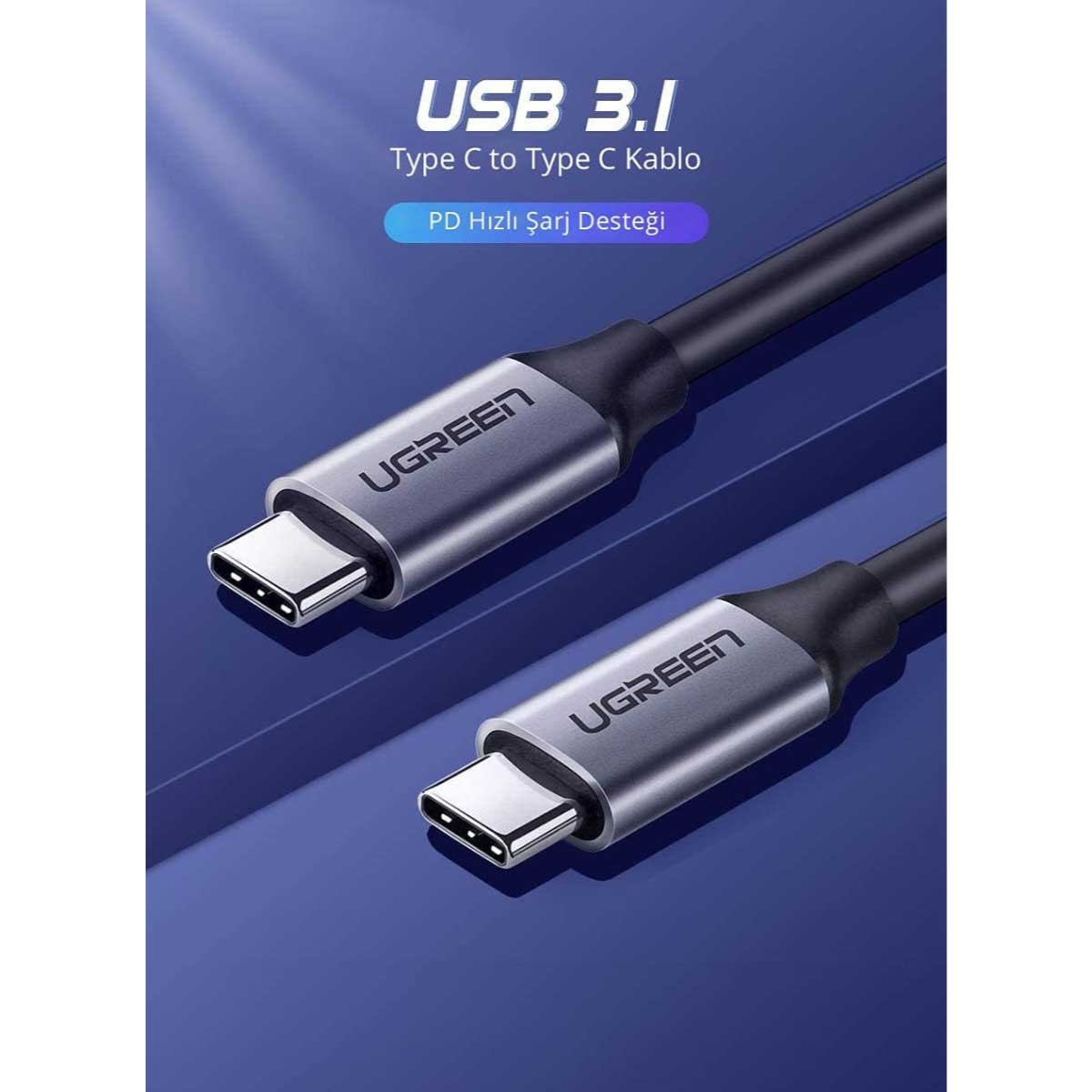 يوجرين كابل USB-C إلى USB-C أسود بطول 1.5m