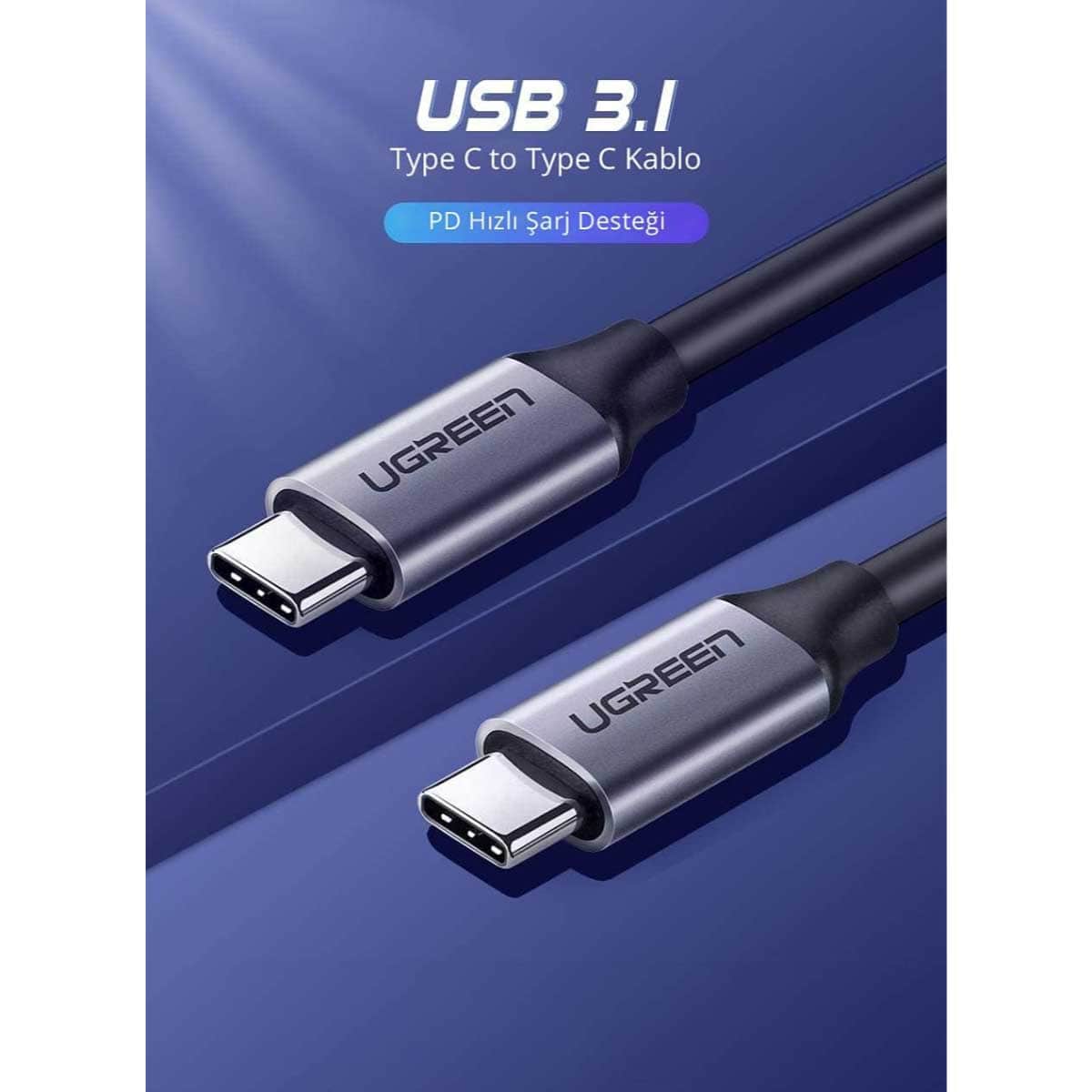 يوجرين كابل USB-C إلى USB-C أسود بطول 1.5m
