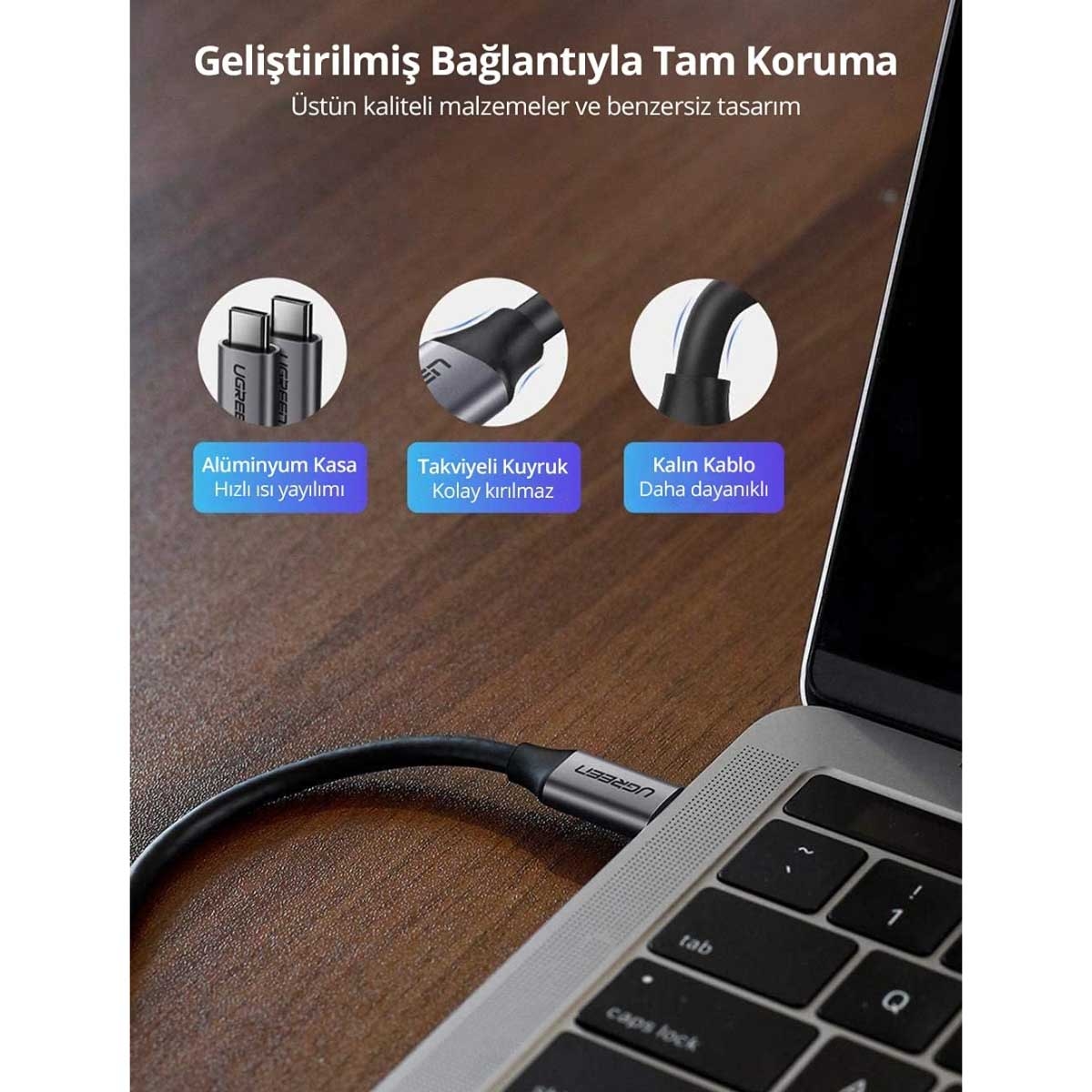 يوجرين كابل USB-C إلى USB-C أسود بطول 1.5m
