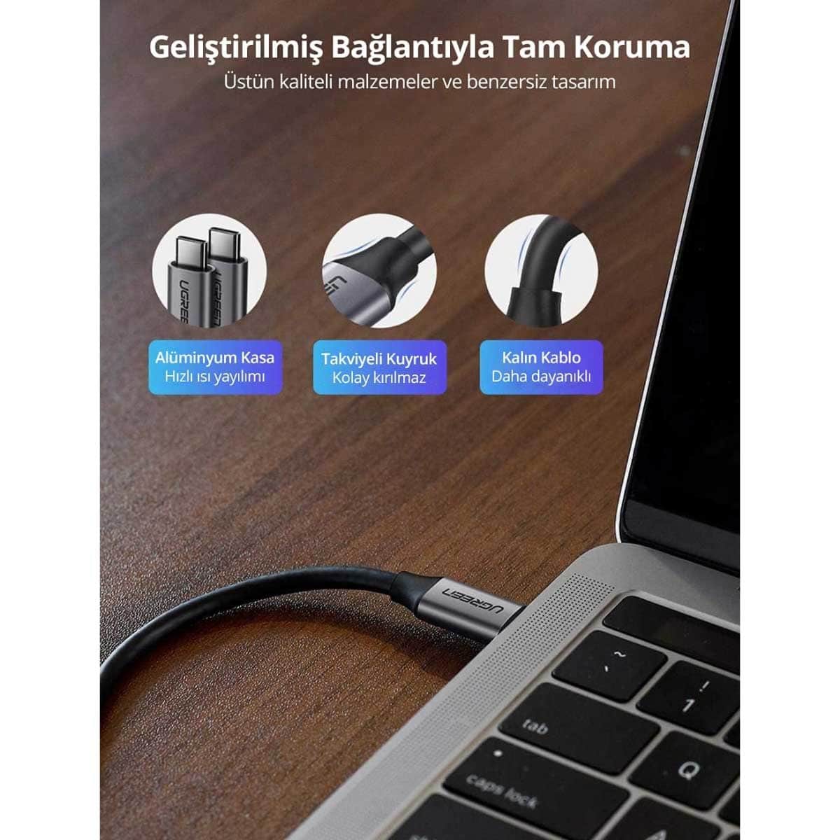يوجرين كابل USB-C إلى USB-C أسود بطول 1.5m