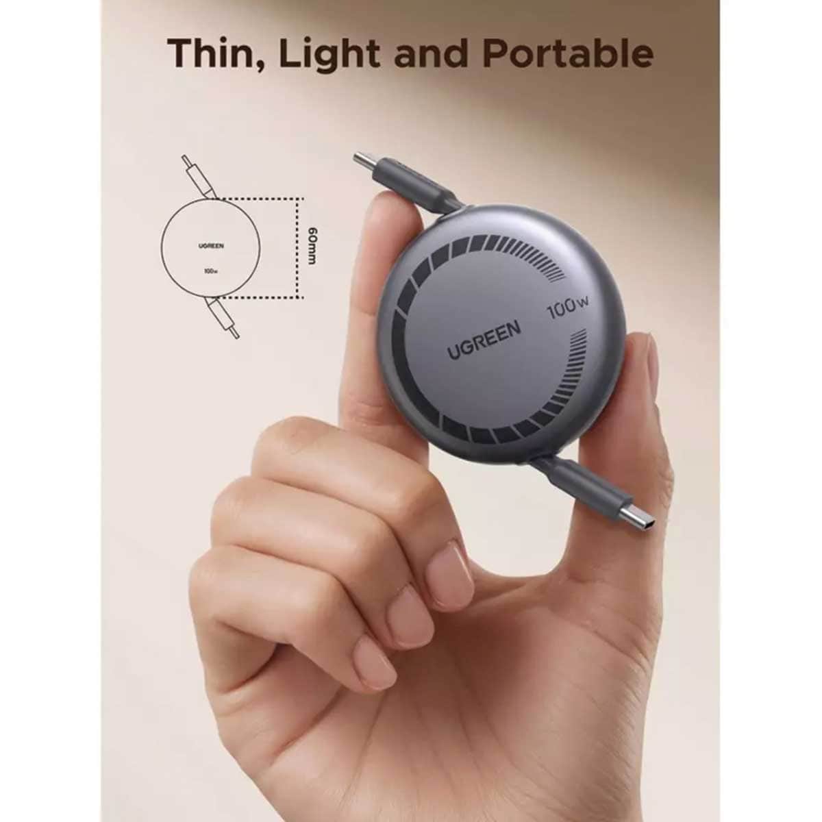 UGREEN Black 1m 100W Retractable USB-C Cable