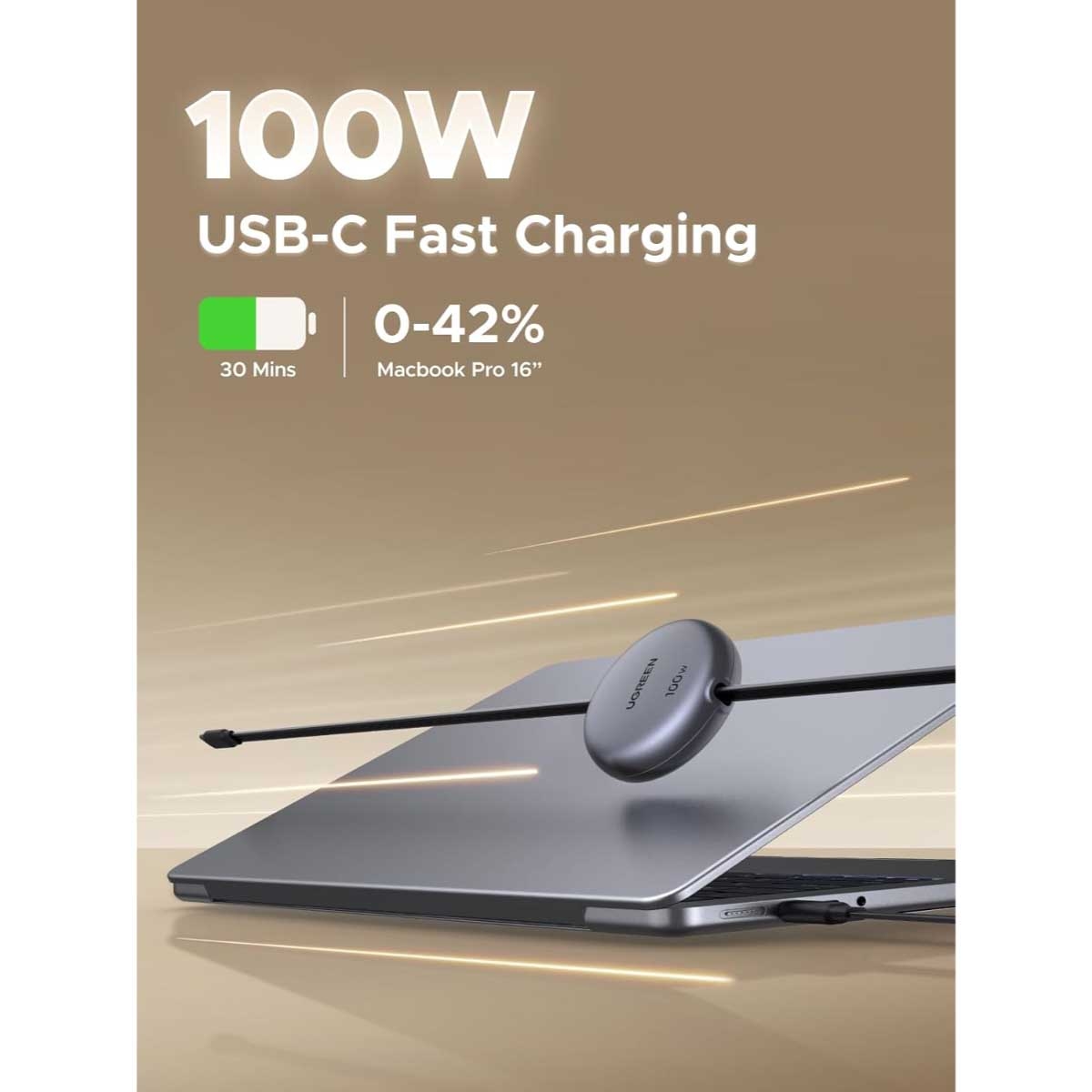 UGREEN Black 1m 100W Retractable USB-C Cable