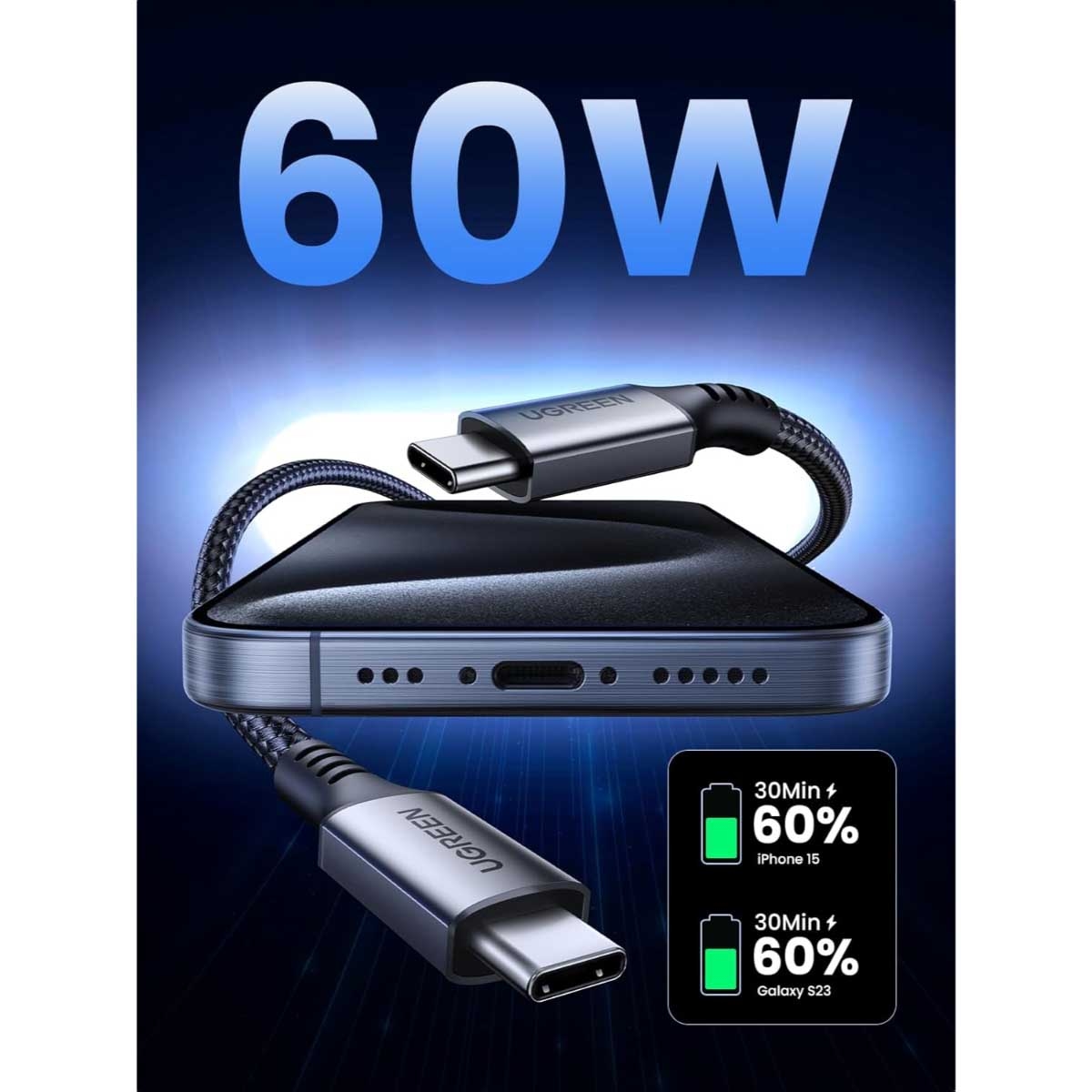 UGREEN Black 1m 60W USB-C to USB-C Cable
