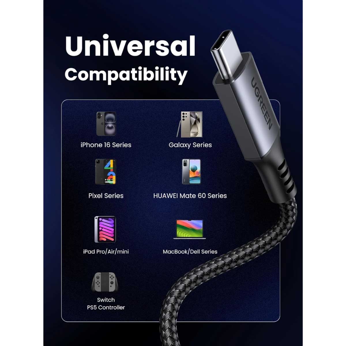 UGREEN Black 1m 60W USB-C to USB-C Cable