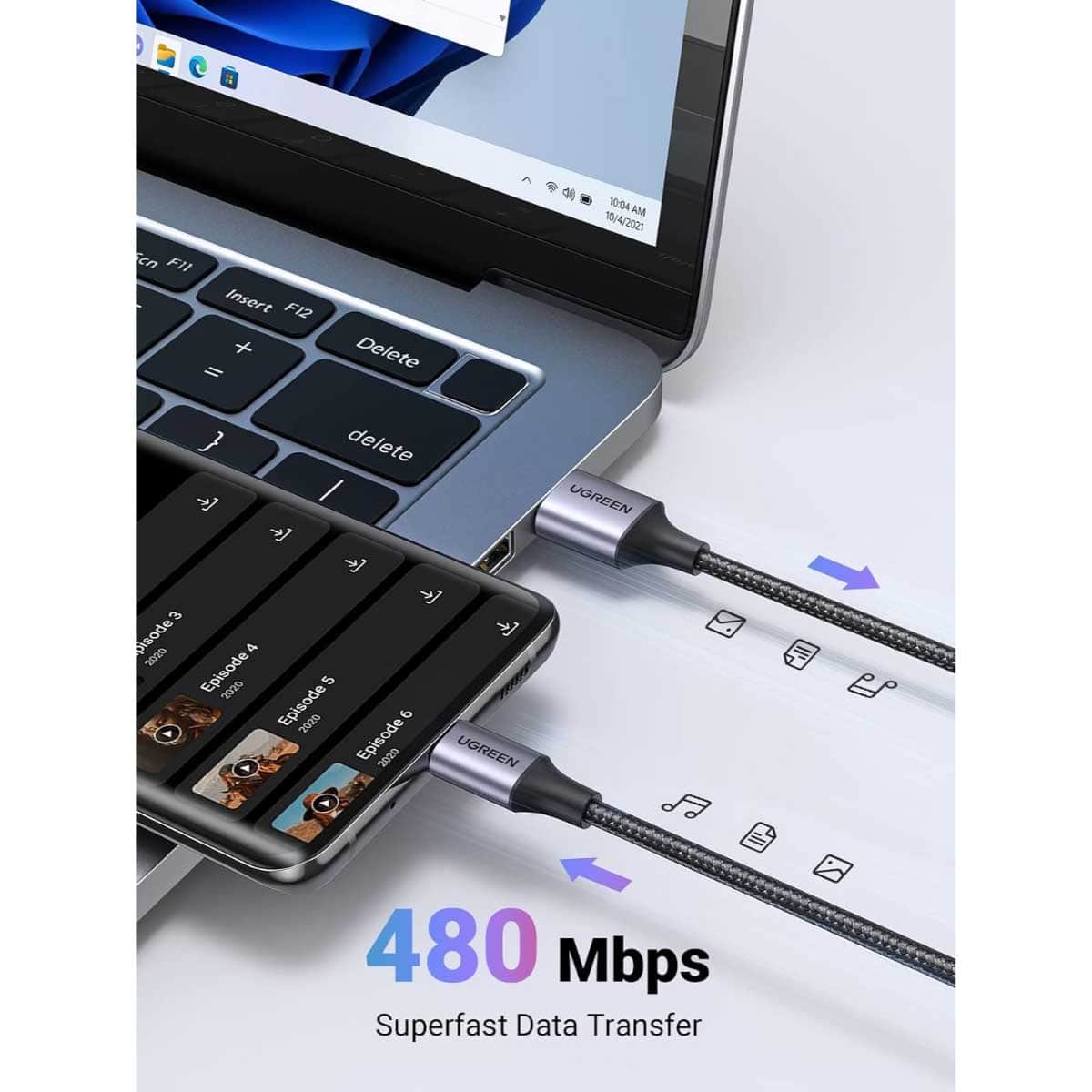 يوجرين كابل USB-A إلى USB-C أسود US288 بطول 1m