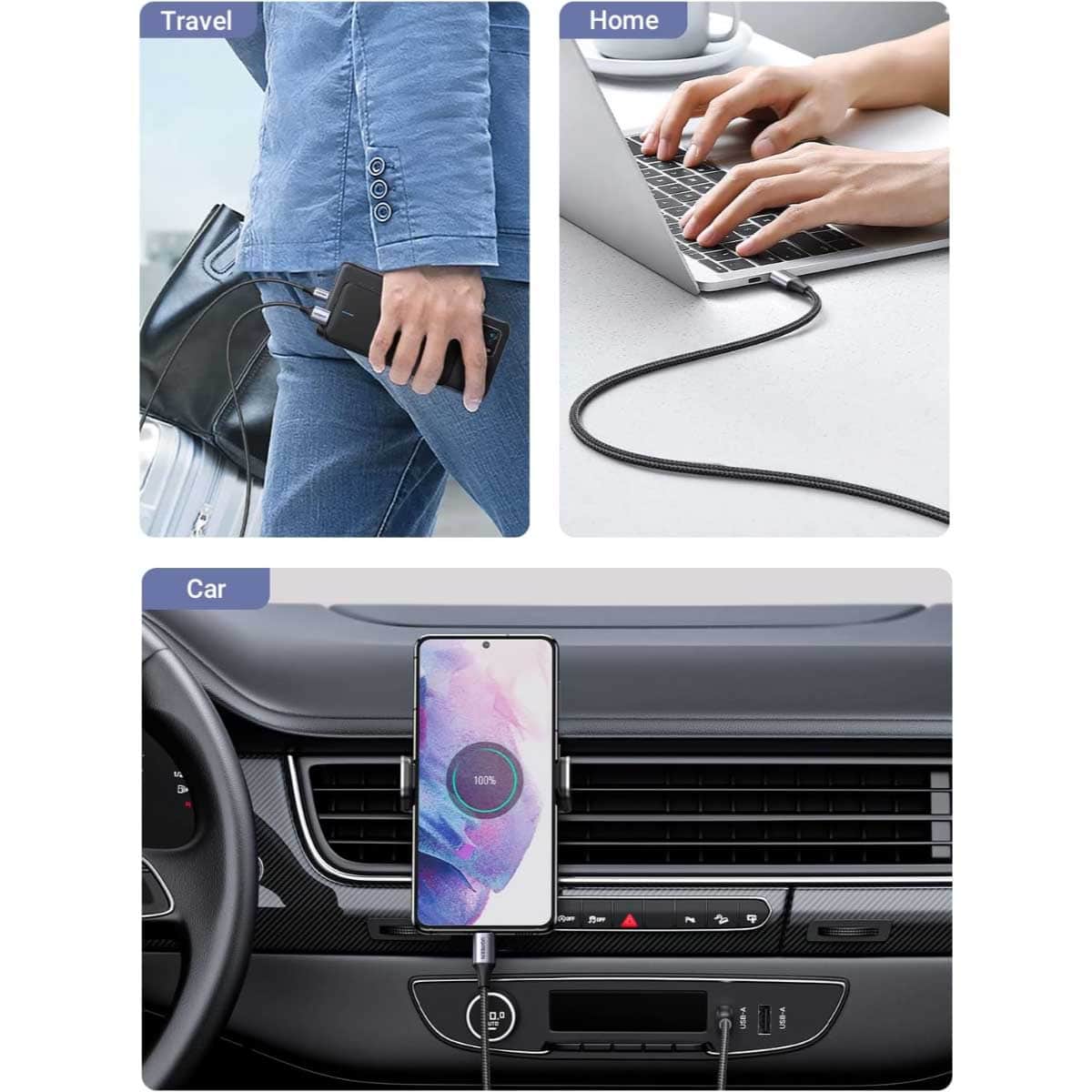 يوجرين كابل USB-A إلى USB-C أسود US288 بطول 1m
