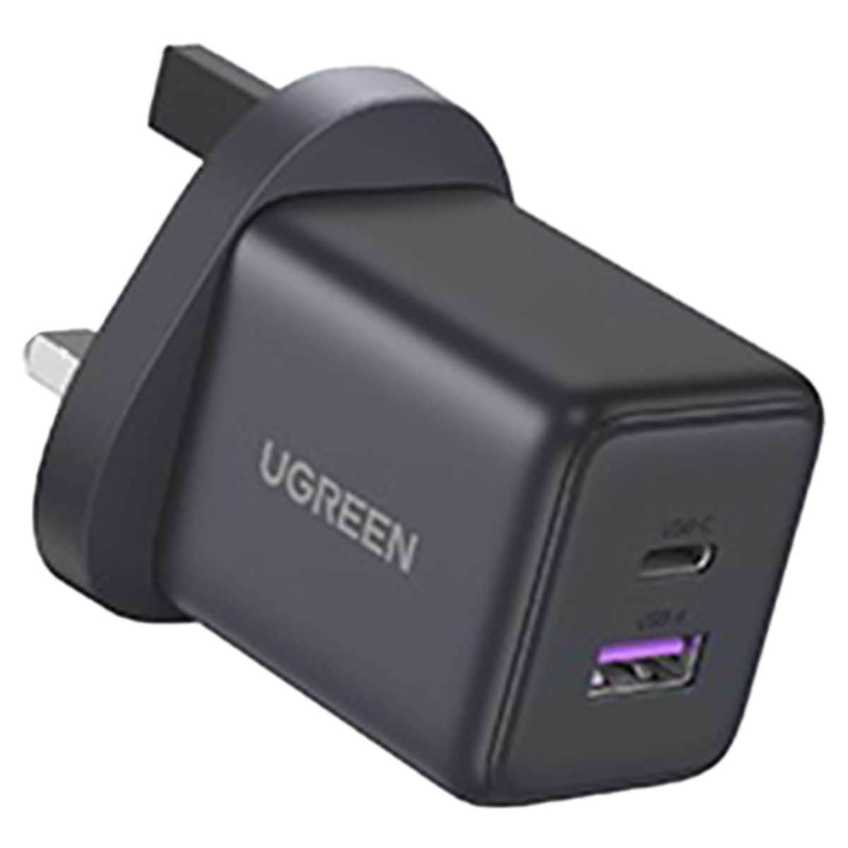 يوجرين شاحن حائط USB-C ثنائي المنافذ أسود بقدرة 30W