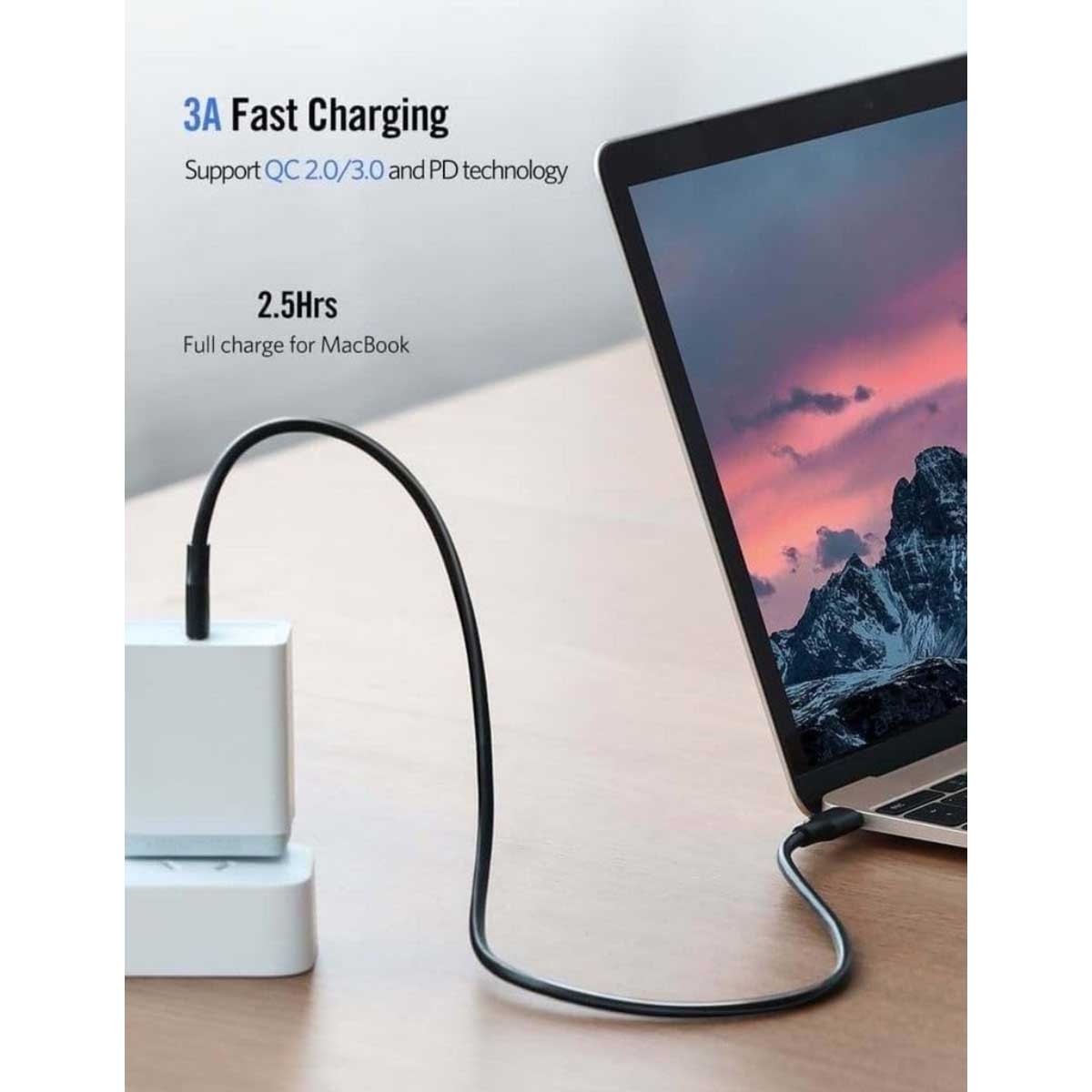 UGREEN Black 3m US286 3A USB-C to USB-C Cable
